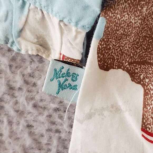 Nick & Nora Women's Sock Monkey Clouds Ruffle Hem Sleeves Button Down Pajama Top - Picture 3 of 7